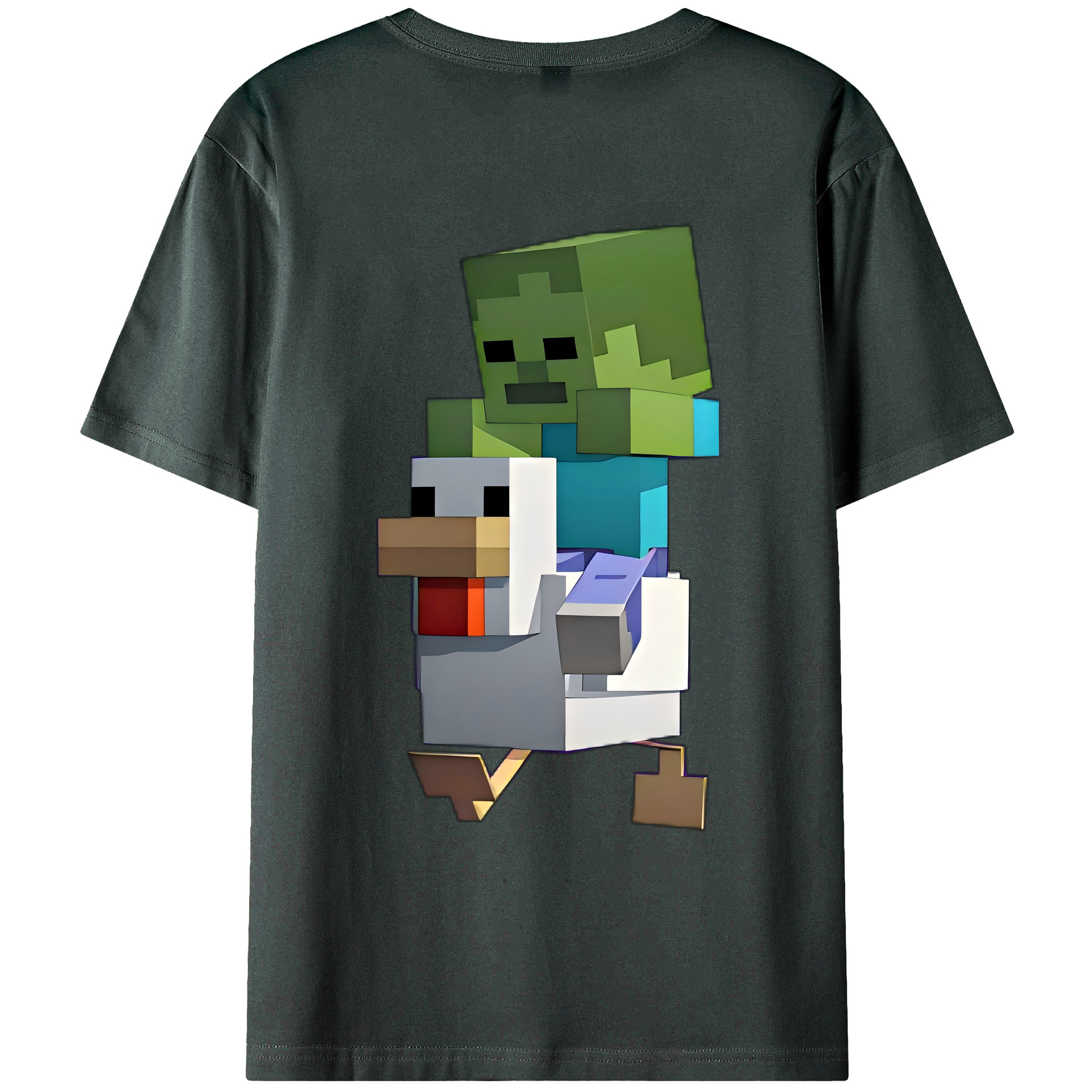 （画像用） マインクラフト ブロックの世界 Minecraft MC Block world 綿100％ メンズ半袖Tシャツ（バックプリント） 通気性